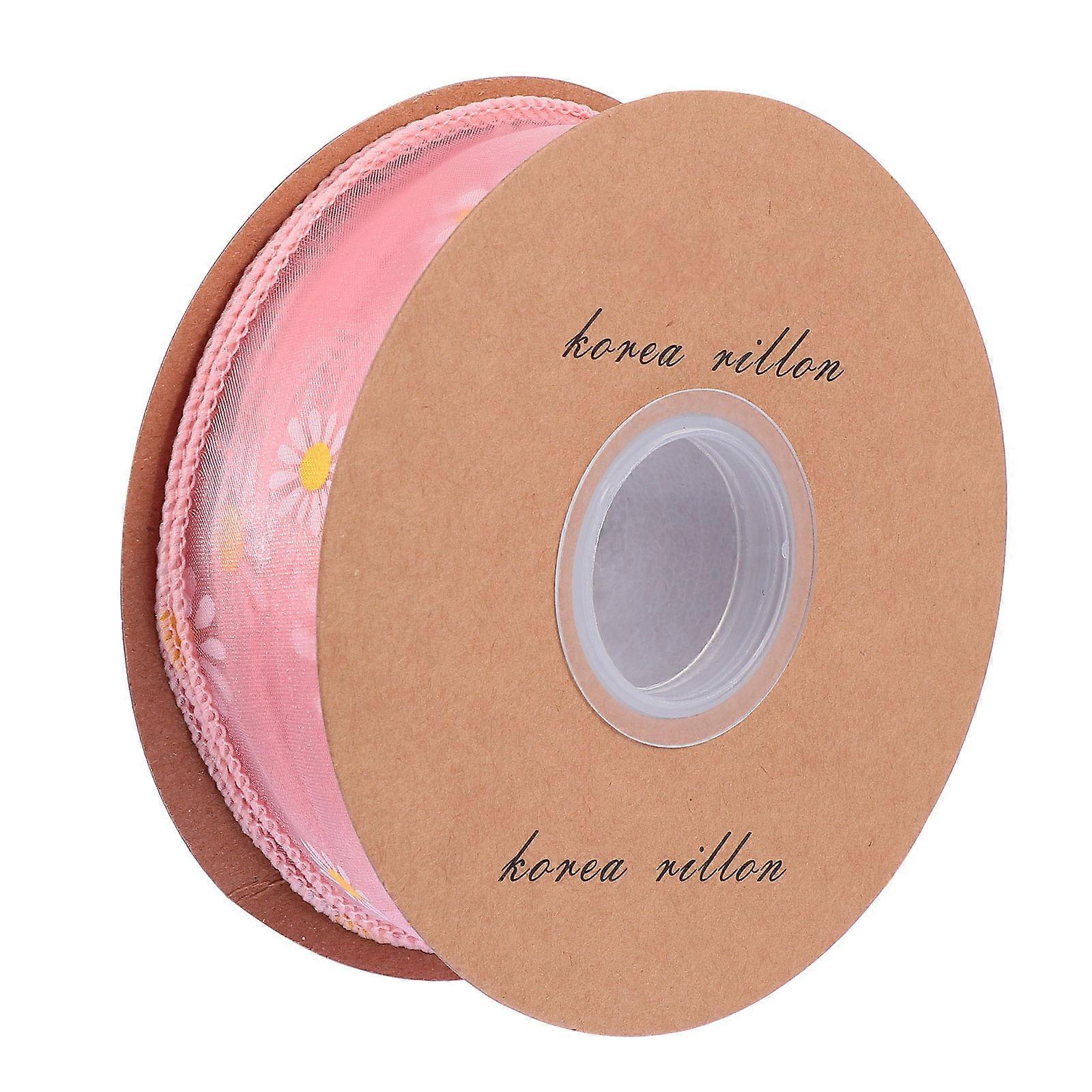 Present Ribbon Romantic Style Daisy Pattern 900x45cm Pink Polyester For Wedding Invitations Bridal Bouquet 1 Roll