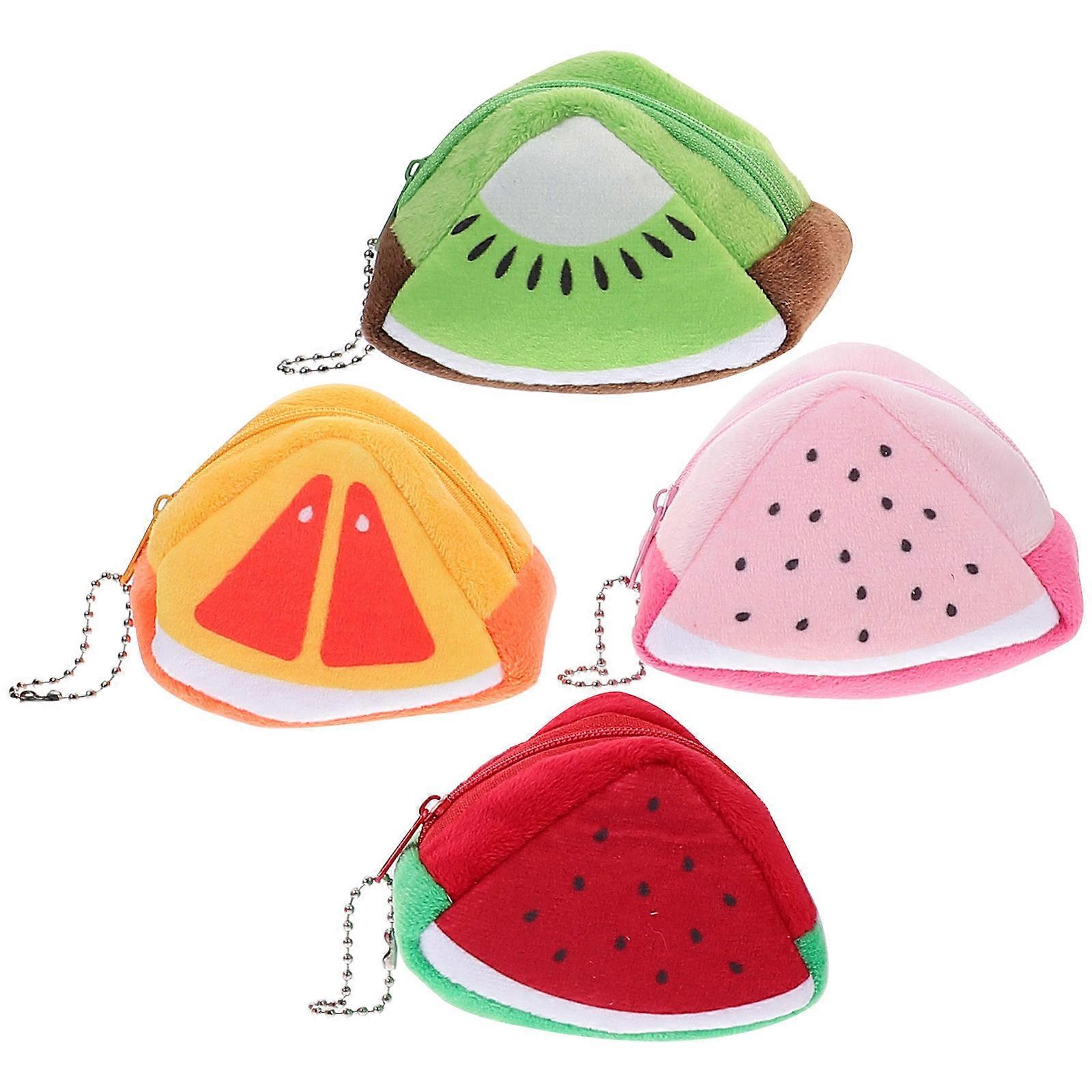4pcs Plush Triangle Wallet Pocket Mini Pouch with Fruit Pattern Coin Purse