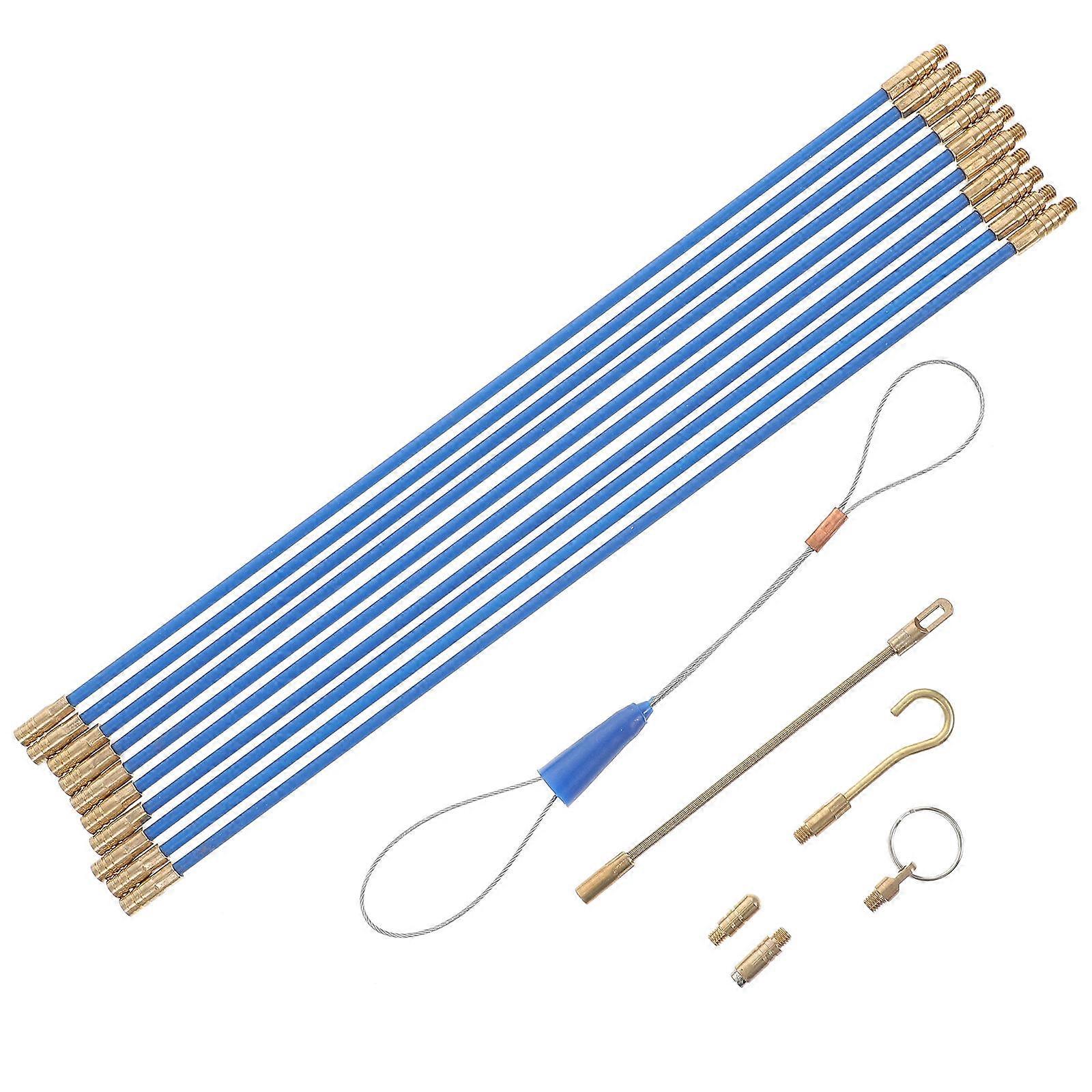 Electrical Fish Tape Kit 1 Set Indoor Wiring Blue Fiberglass Rod Shape Cable Routing Tool Accessory