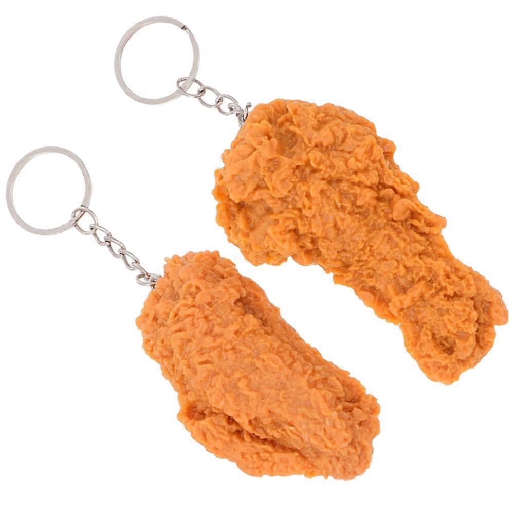 2Pcs Fried Chicken Keychain with Cooked Chicken Leg and Wing Key Ring