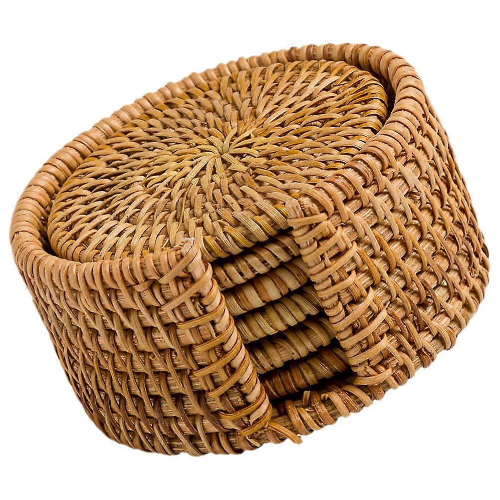 Outdoor Placemats Rattan Woven Table Coasters Home Decor Square Light Brown 8x8cm Cup Placement 1 Set