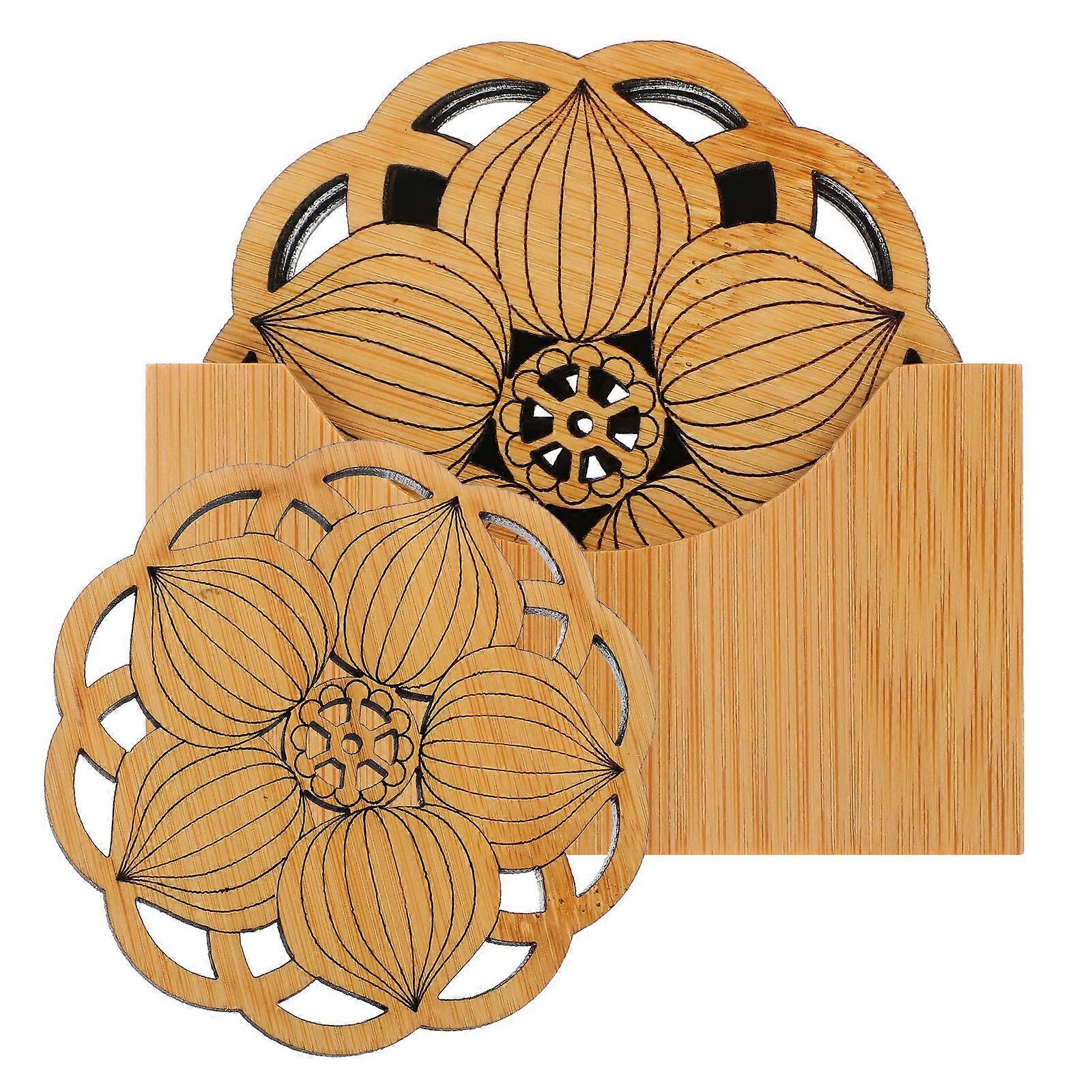 Bamboo Lotus Coasters with Coaster Holder for Drink Protection Multi Color 1 Set