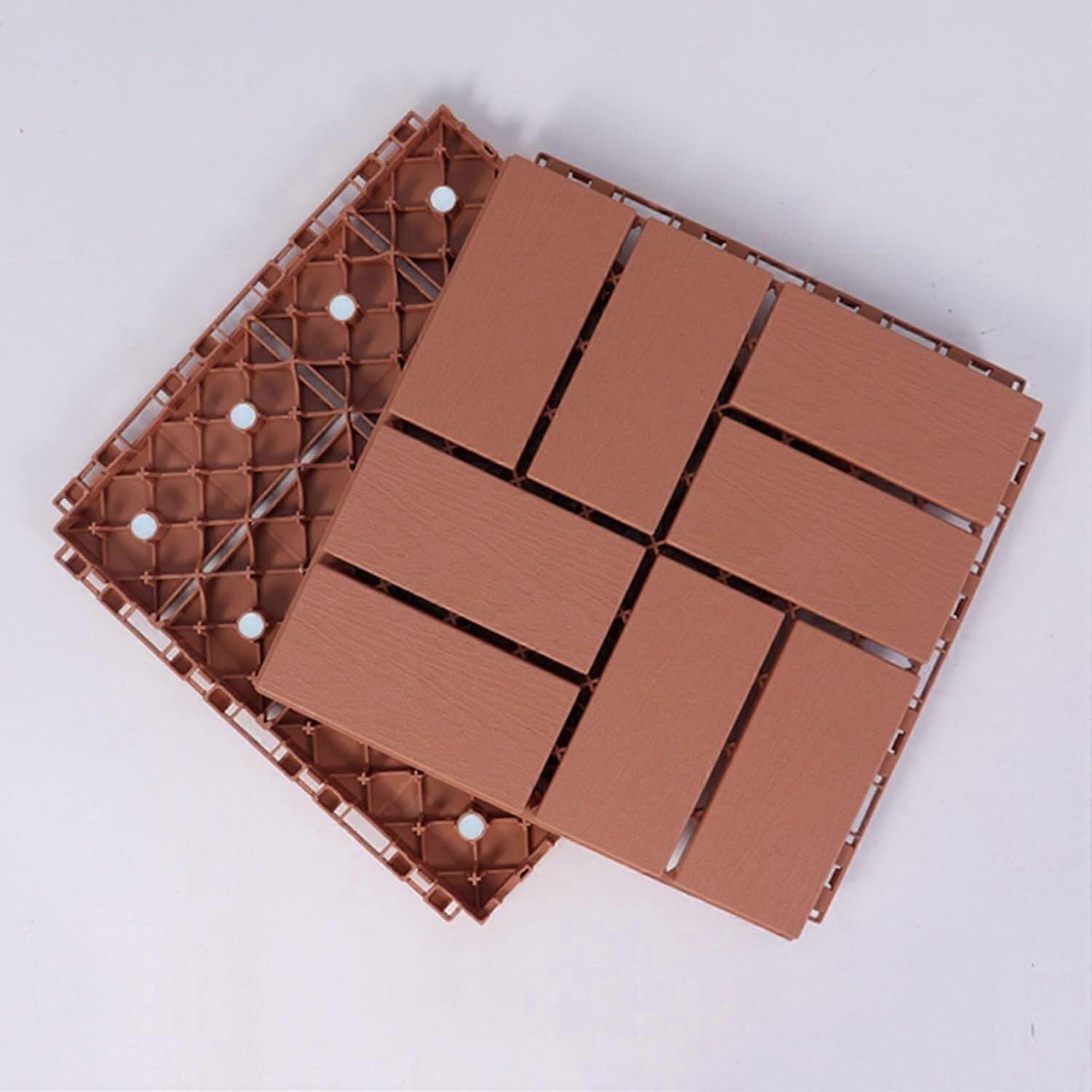 24x12' Interlocking Composite Deck Tiles DIY Plastic All Weather Brick Red