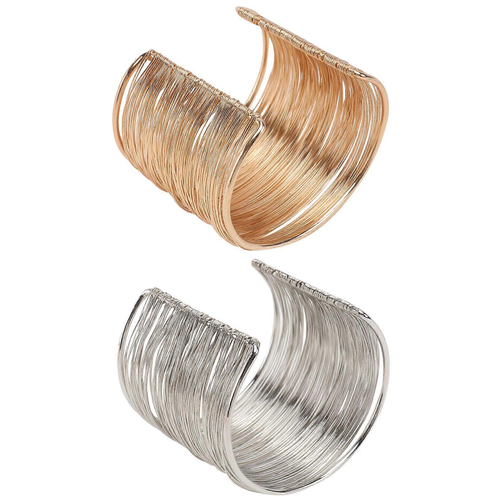 2Pcs Charming Wrist Chain with Metallic Line for Decor Silver Color