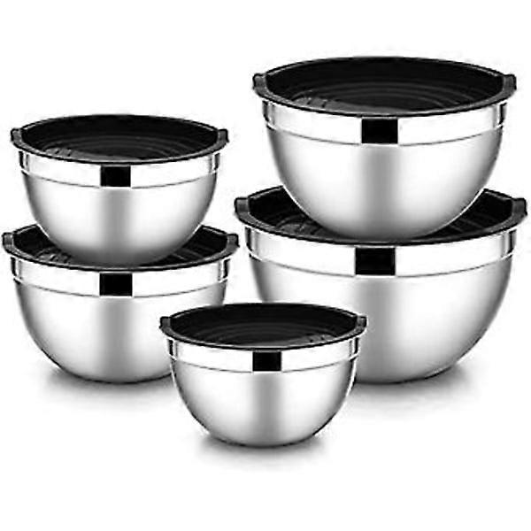 5 pcs Stainless Steel Nesting Salad Bowls with Airtight Lids, Serving Bowl for Kit C