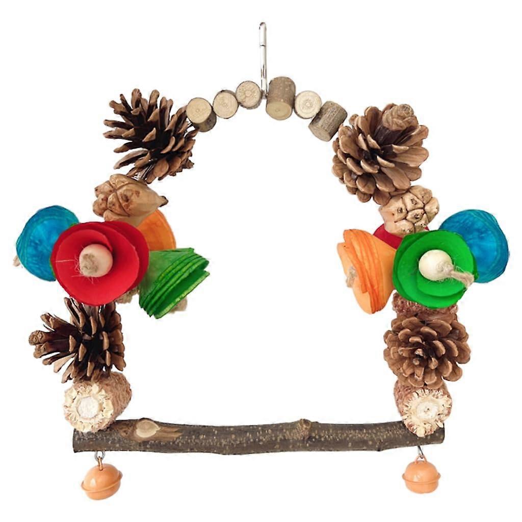 Parrot Toy Swing Toy with Metal Hook Standing Training Accessory Toy Wood Perch with Pinecone Corn Cob Toy