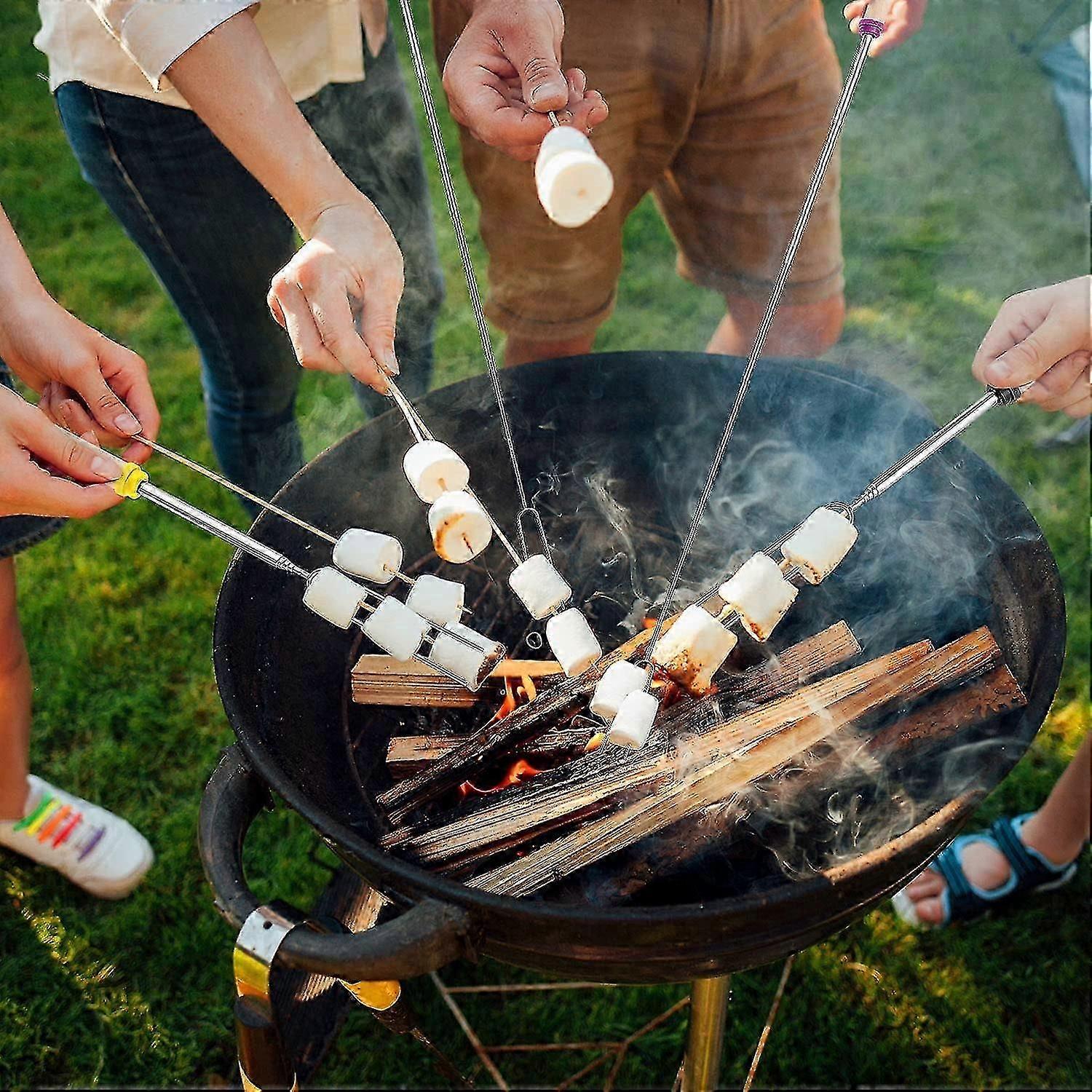 Marshmallow Bars With Wooden Handle Retractable Forks Set Of 6 32" Retractable Skewers Campfire