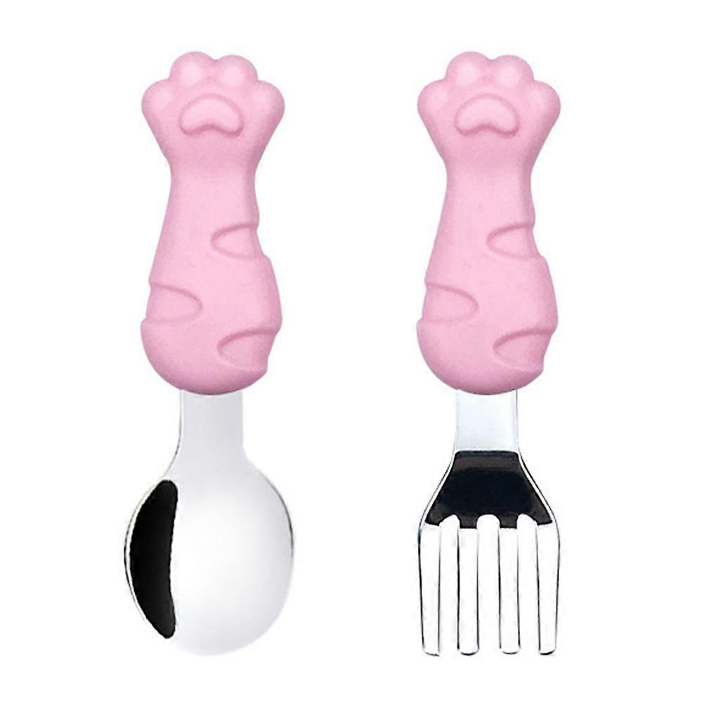 Silicone Stainless Steel Toddler Fork Mealtime Home Use Short Handle Nordic Style Newborn 1Set