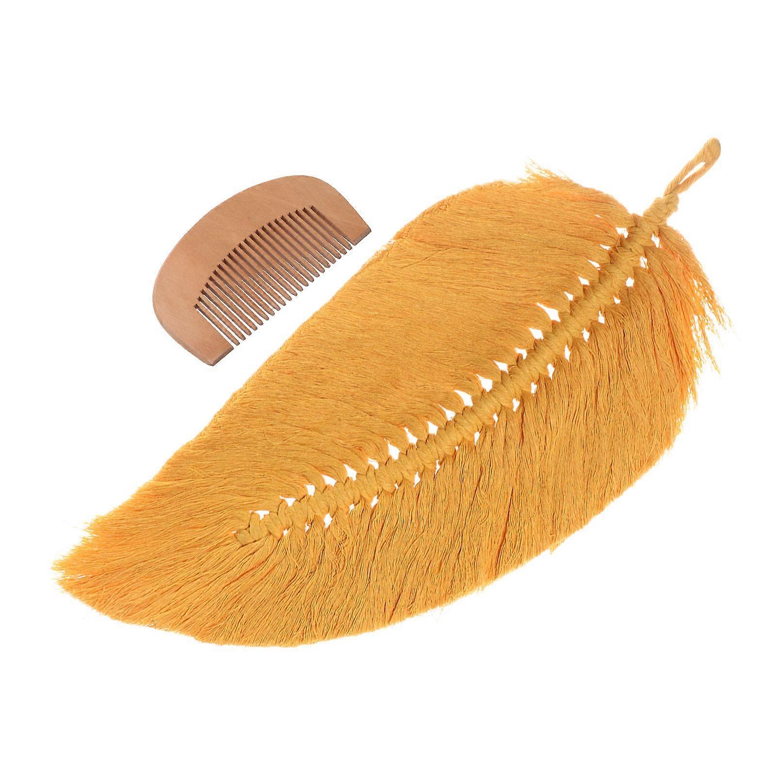 Macrame Wall Hanging Featuring Leaf Design Ideal For Interior Design In Yellow Cotton For Study Room 1Pack