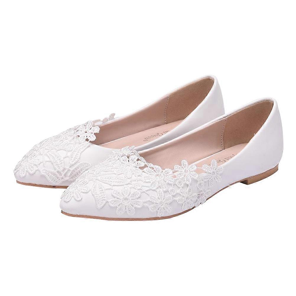 Stylish Elegant Wedding Shoes For Girls With Pointed Toe In White And Flat Bottom Function 1 Pair