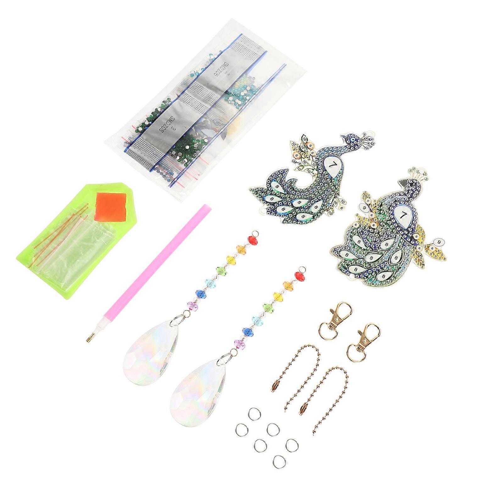 1 Set DIY Handmade Diamond Drawing Pendant Peacock Hanging Ornament Home Decoration Unique Diamond Keychain Kit for DIY Lovers Friends Family