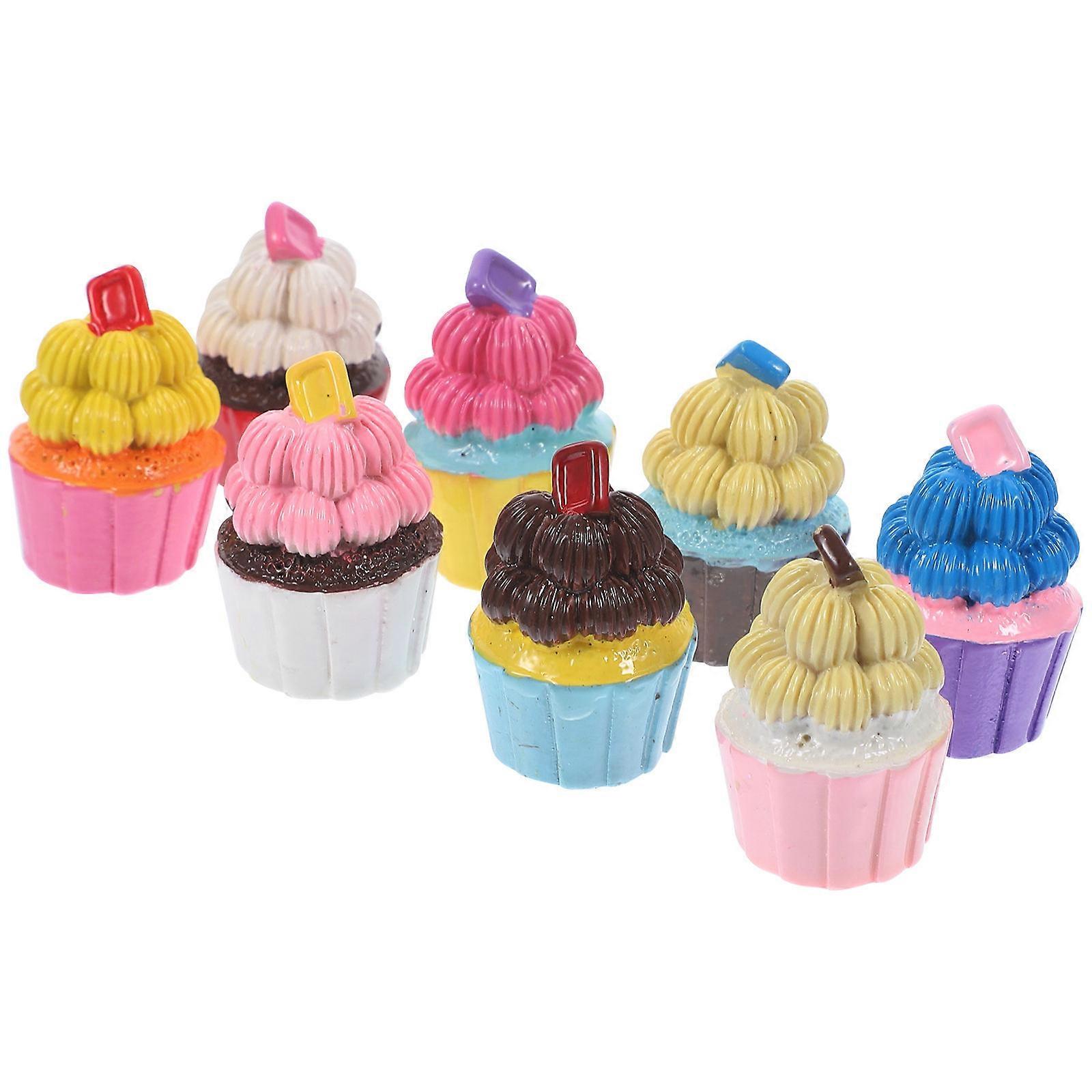 Simulation Cupcake Keychain Charms Resin Simulated Cupcake Ornaments for DIY 8Pcs