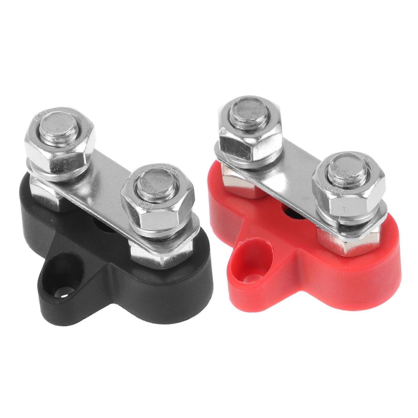 Brass Terminal Power Distribution Block - 2-Piece Car Battery Bus Bar Accessories, Heavy Duty Electric Connection