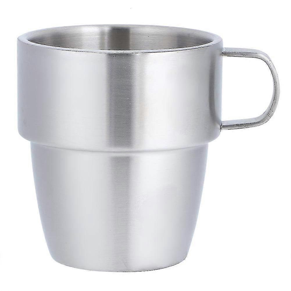 304 كوب فنجان قهوة مزدوج الطبقة من الفولاذ المقاوم للصدأ بمقبض - تصميم معزول 300 مل للمقهى والاستخدام المنزلي