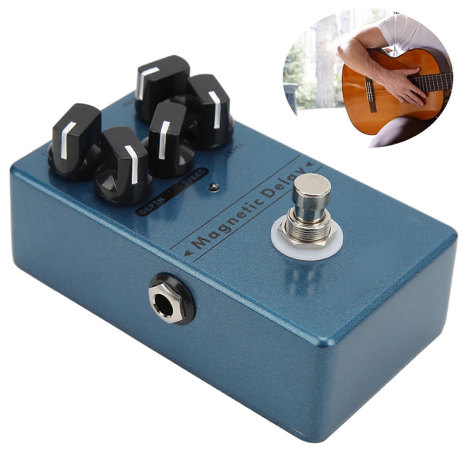 Metal Dark Blue Delay Effect Pedal with Time Depth Speed Knob