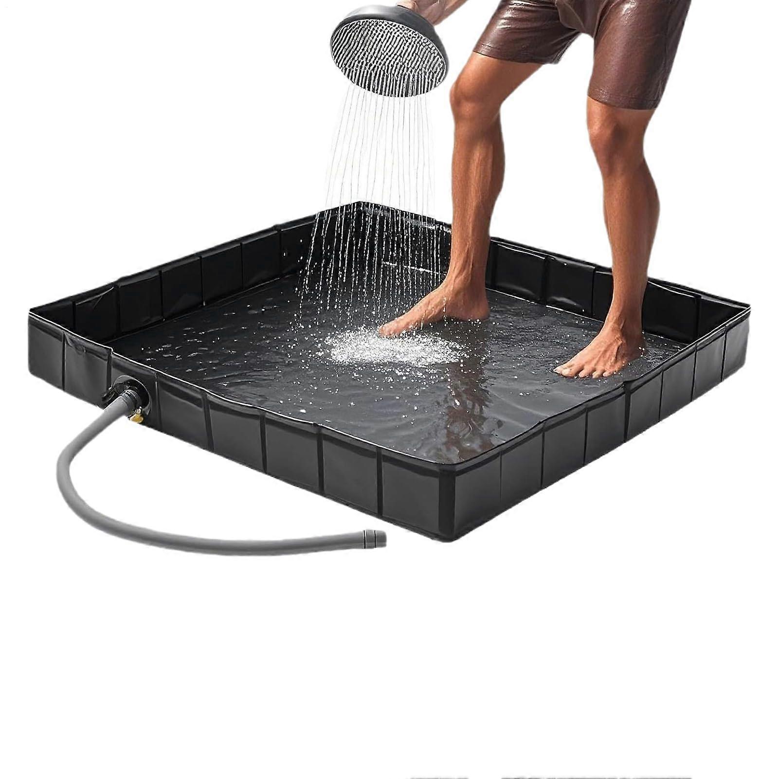Portable Shower Tray with Drain Hole | Soft Basin Camping Accessory for Quick Setup in Garden, Terrace, Sauna, Caravan, and Pet Bath