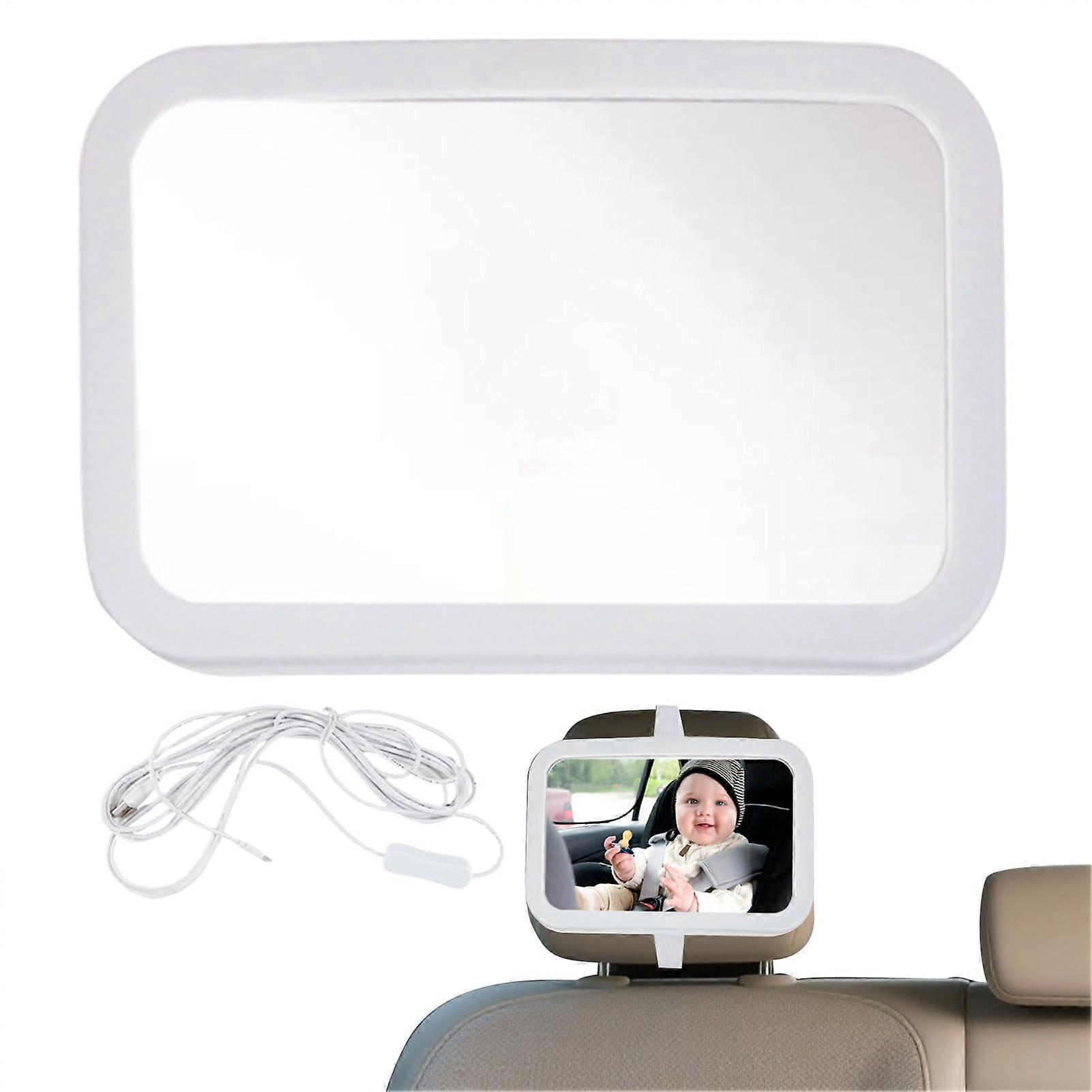 Car Seat Mirror for Babies Rear - Wide Angle USB LED Baby Car Mirror for Safe Travel and Road Trips with Night Vision