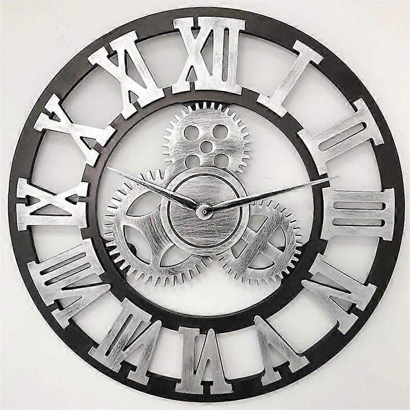 Wooden Round Single-sided Gear Rome Number Wall Clock