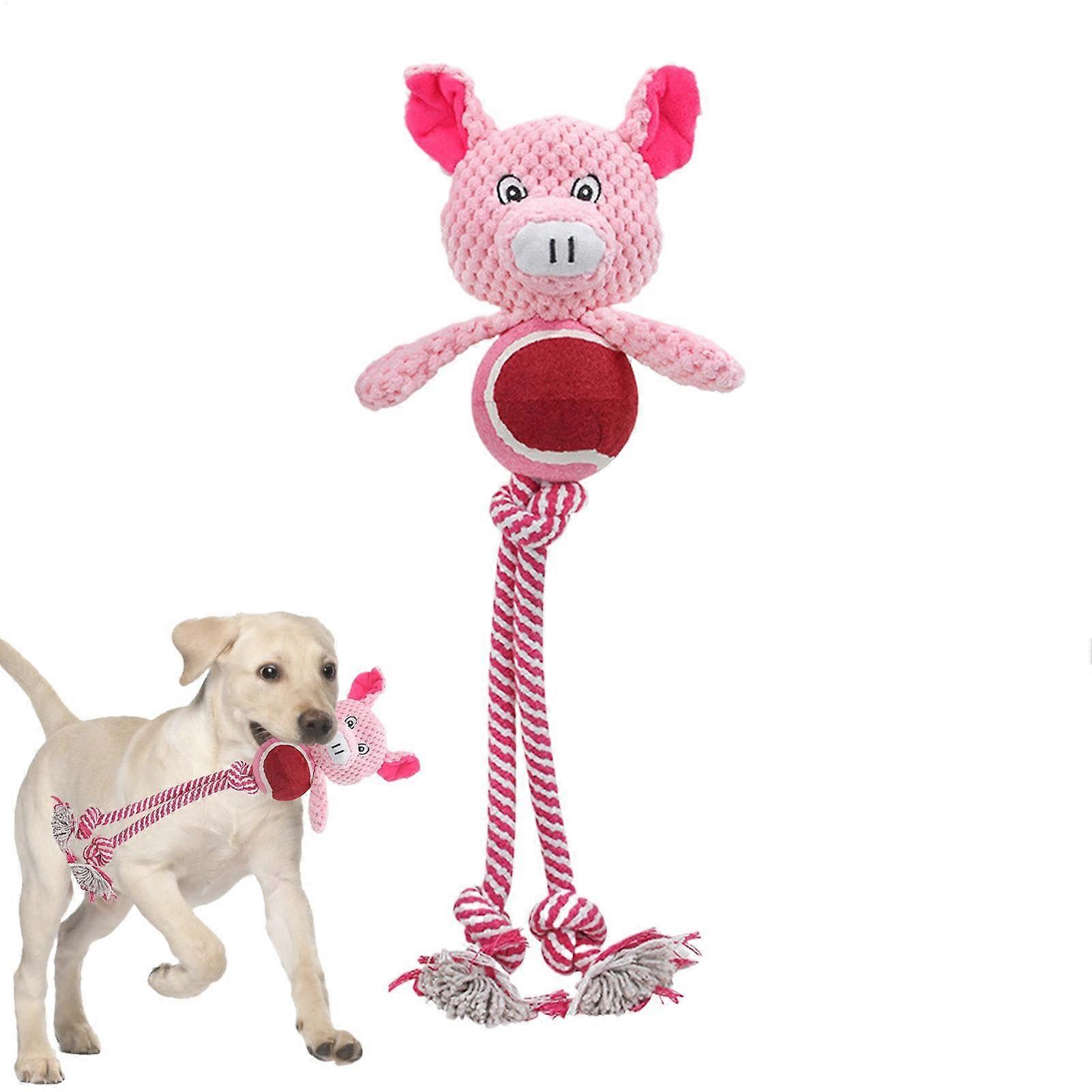 Teething Toy for Puppies Plush Chew Toy for Dogs Interactive Dog Toy for Teething Wear-Resistant Safe Squeaky Toy Pink