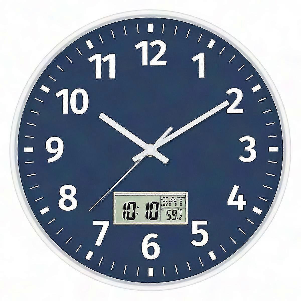 Digital Wall Clock with Time, Day of Week, Temperature - Silent Non-Ticking Battery Operated Round Clock