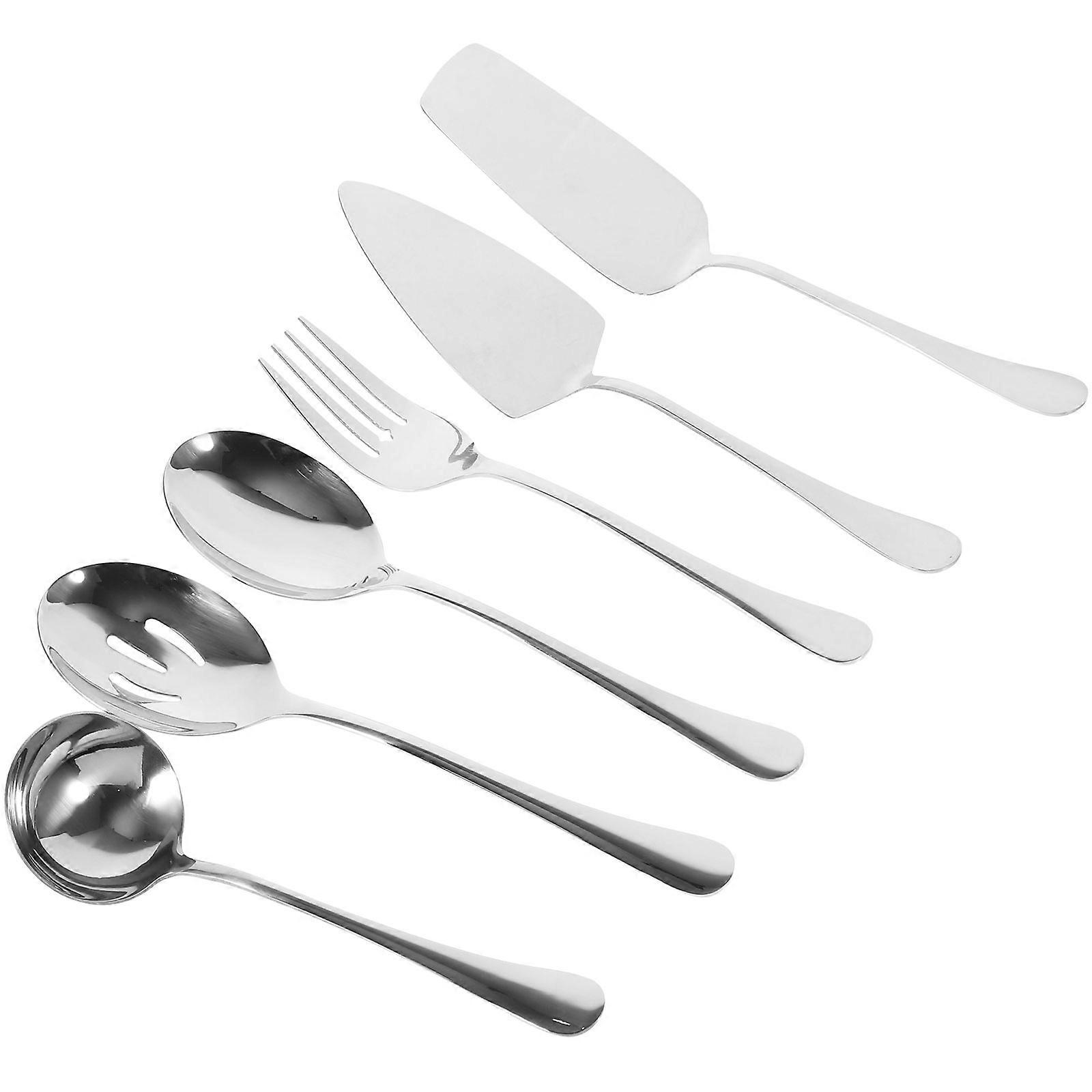 Kitchen Silverware Sets Flatware Serving Utensils for Everyday Use Silver Portable 6Pcs