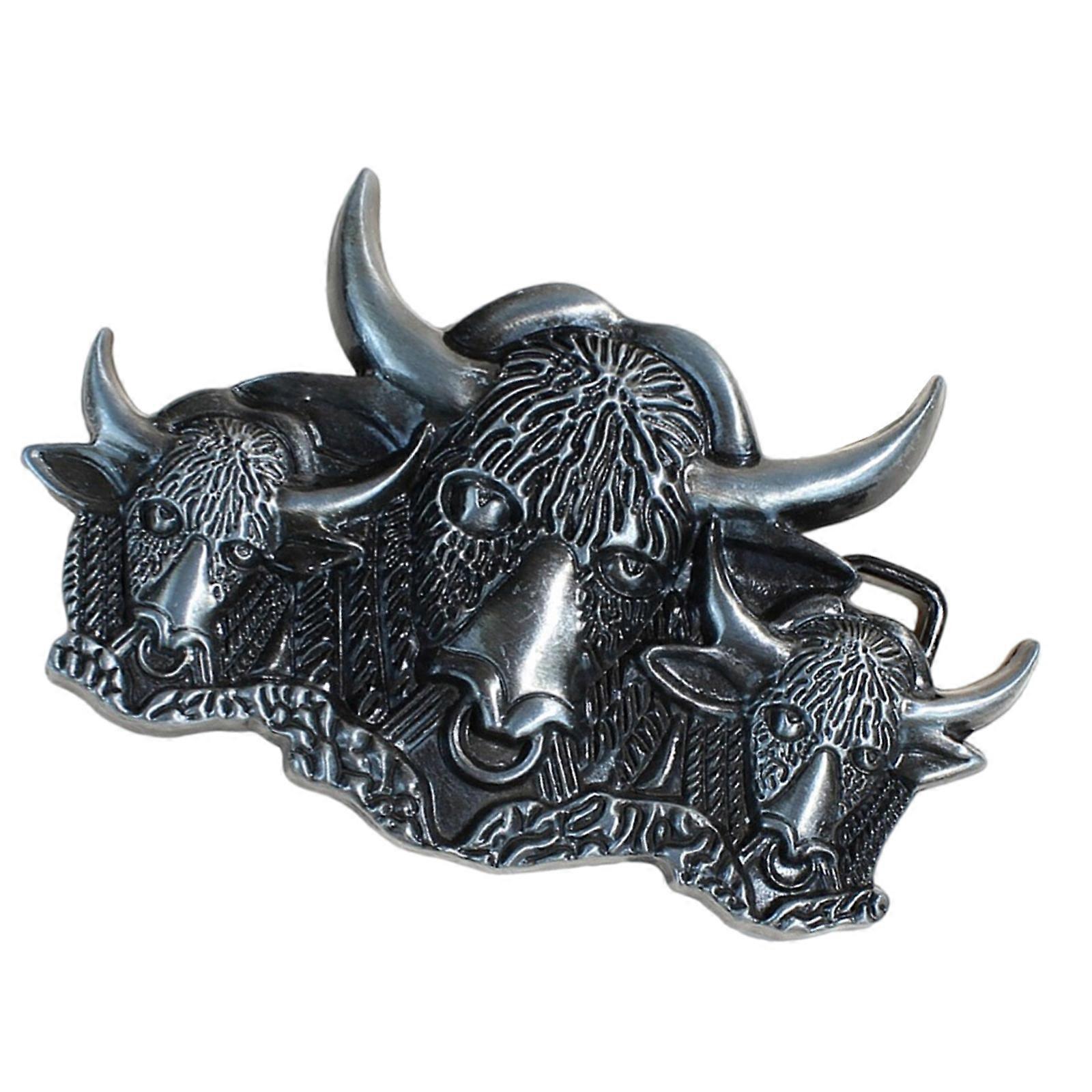 Embossed Belt Buckle With Triple Bull Head Design For Stylish Waist Belt Accessories Belt Clasp Easy Installation Multicolor