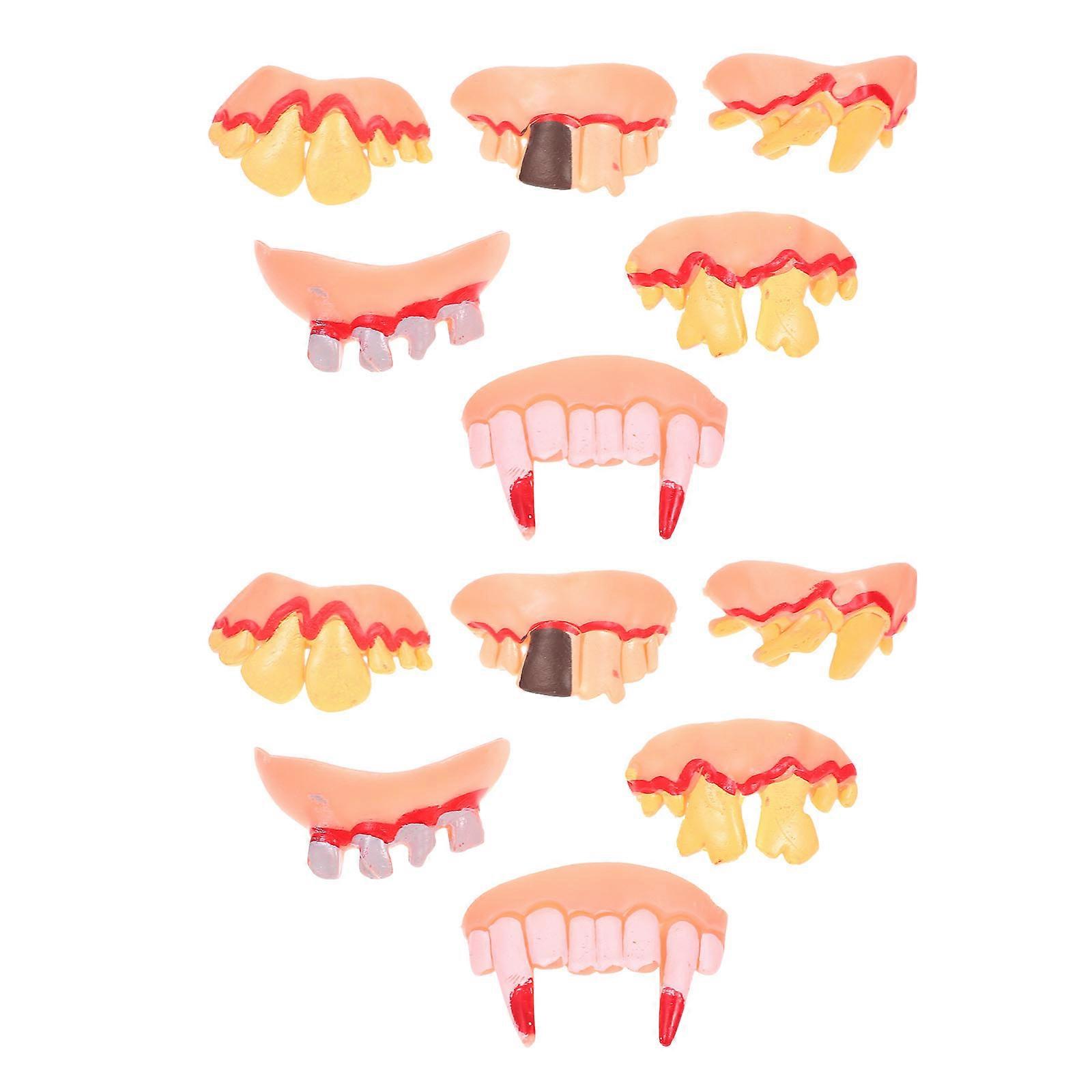 Halloween Fake Teeth Props – 12pcs Funny Zombie Dentures for Party Role Play, Scary Costume Fun, Comfortable Design for Cosplay