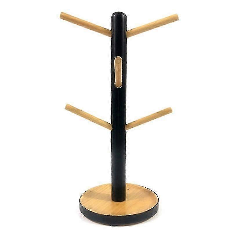 Wooden Mug Display Rack Drinkware Shelf With 6 Hooks Tree Shape Wood Coffee Tea Cup Storage Holder