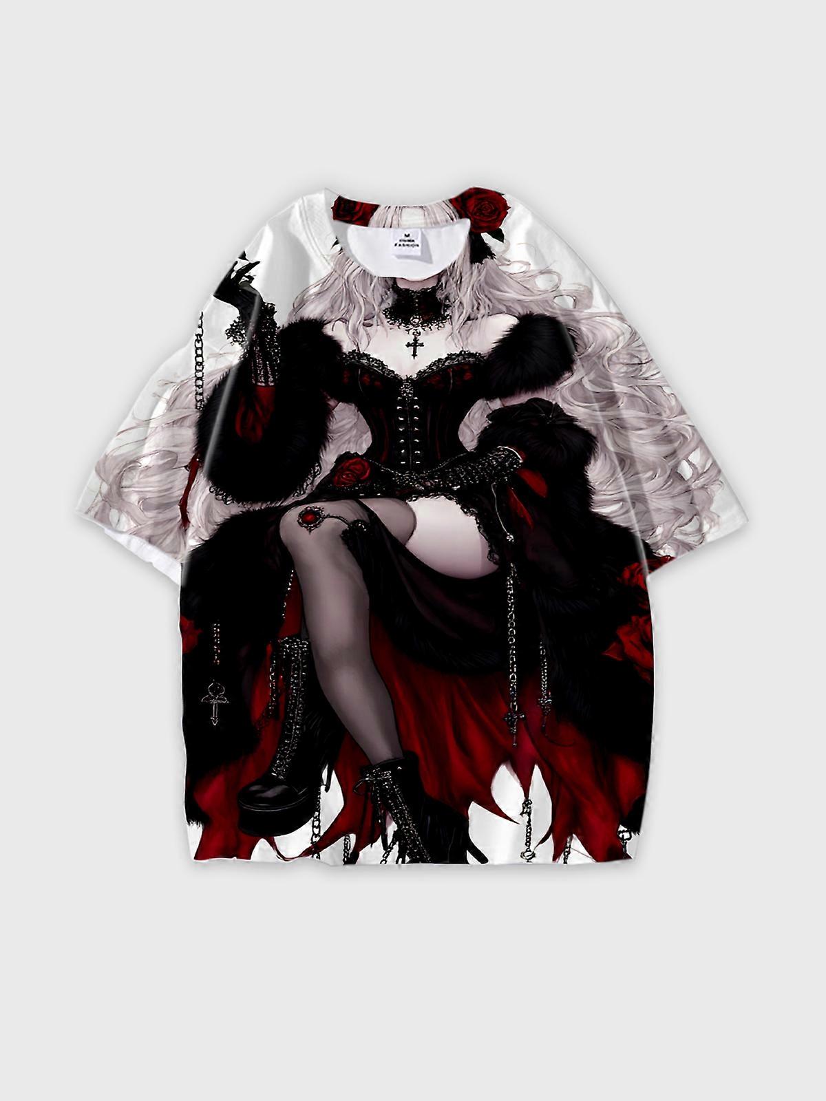 T-Shirt Round Neck, Loose Short Sleeve Pattern Graphic Tee, Unisex Summer Casual Top V2213