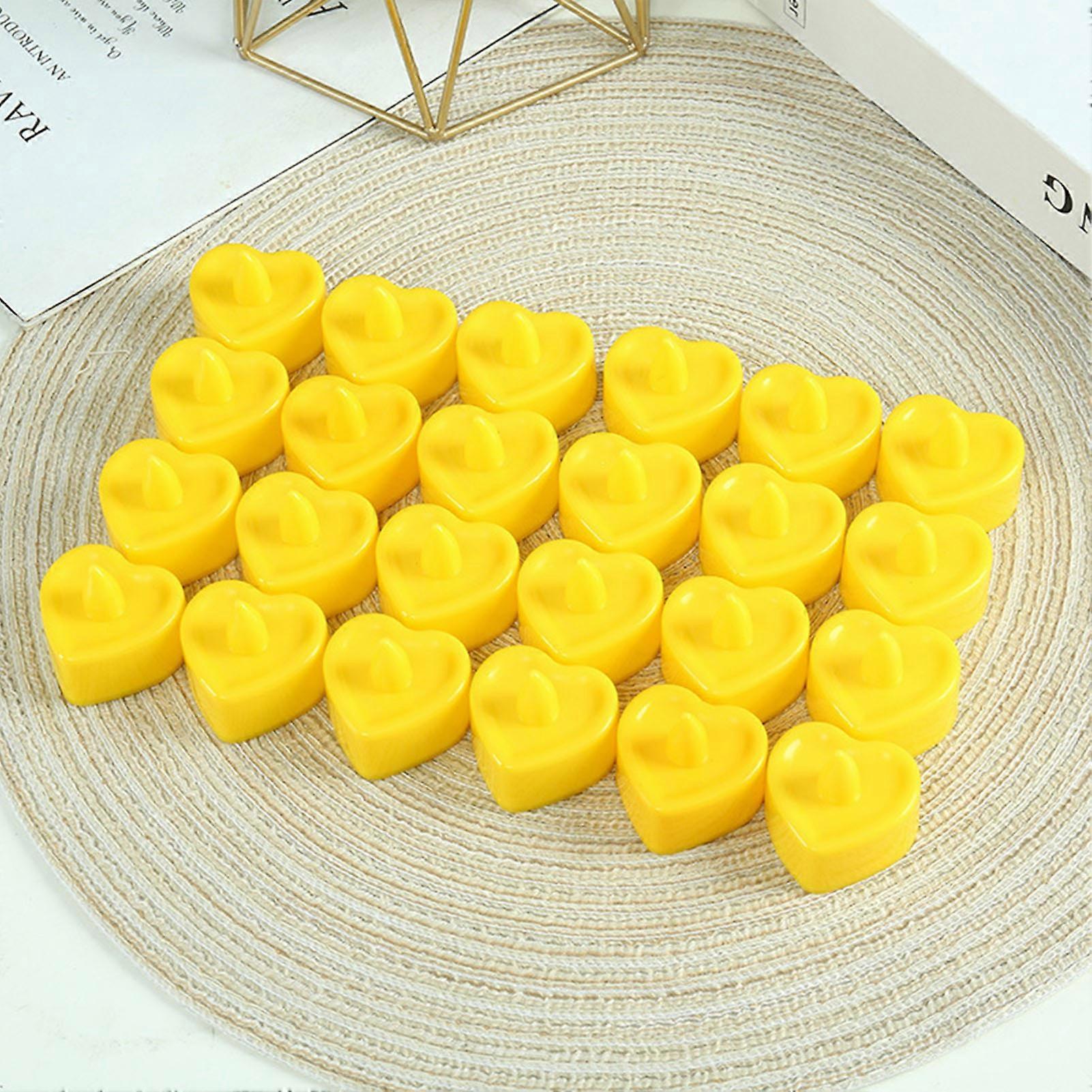 24PCS Yellow Heart Shape LED Flameless Tea Light Candles with Remote