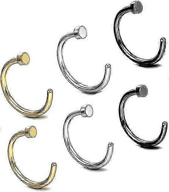 6 pieces nose lip ring body piercing, nose stud stainless steel diaphragm horseshoe stud ear brow piercing ring 3 colors 8mm and 10mm each