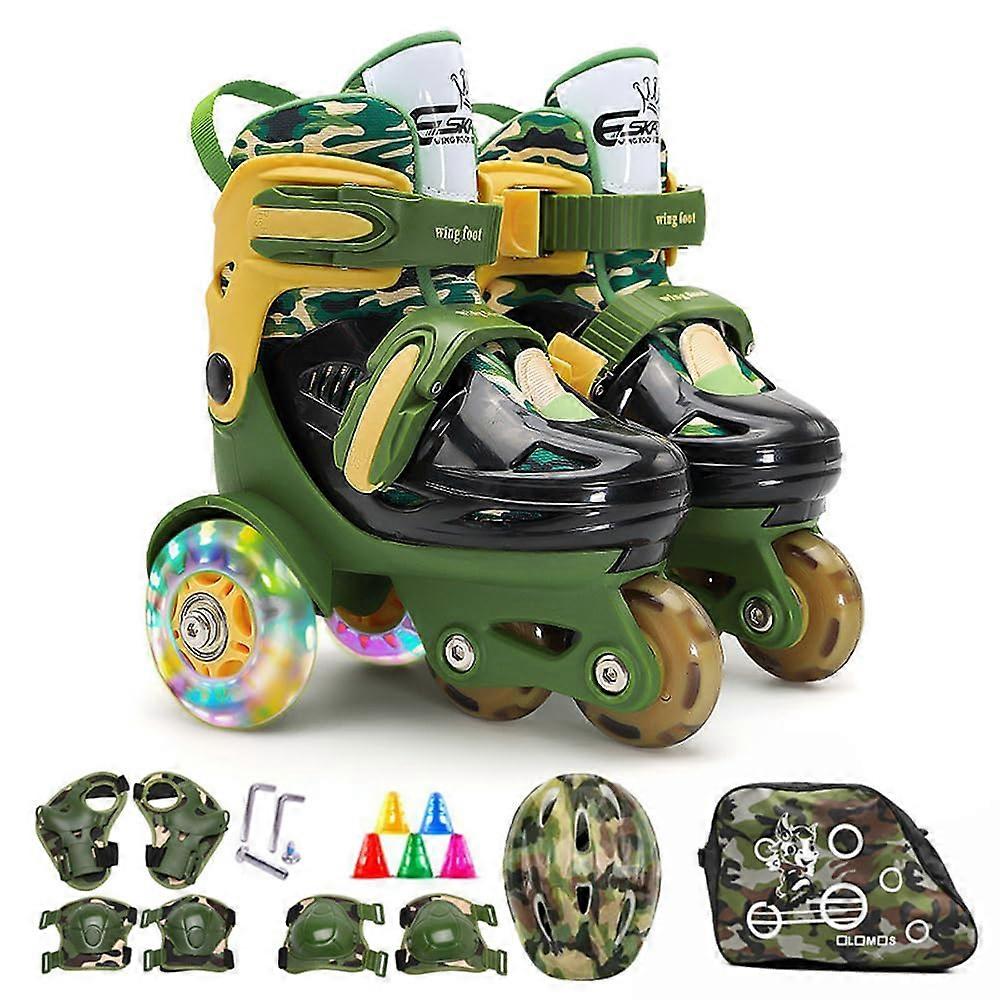 Flash Skating Shoes Kids Beginner Roller Skating Shoes Set Including Knee Pads Elbow Pads Helmet And Roadblock Backpack