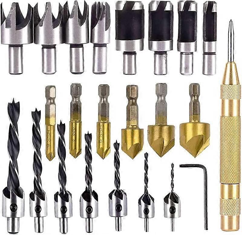 Cobalt Drill Bit Set, 23Piece Woodworking Bits With Countersink and Chamfer, Wood Plug Cutter, Durable