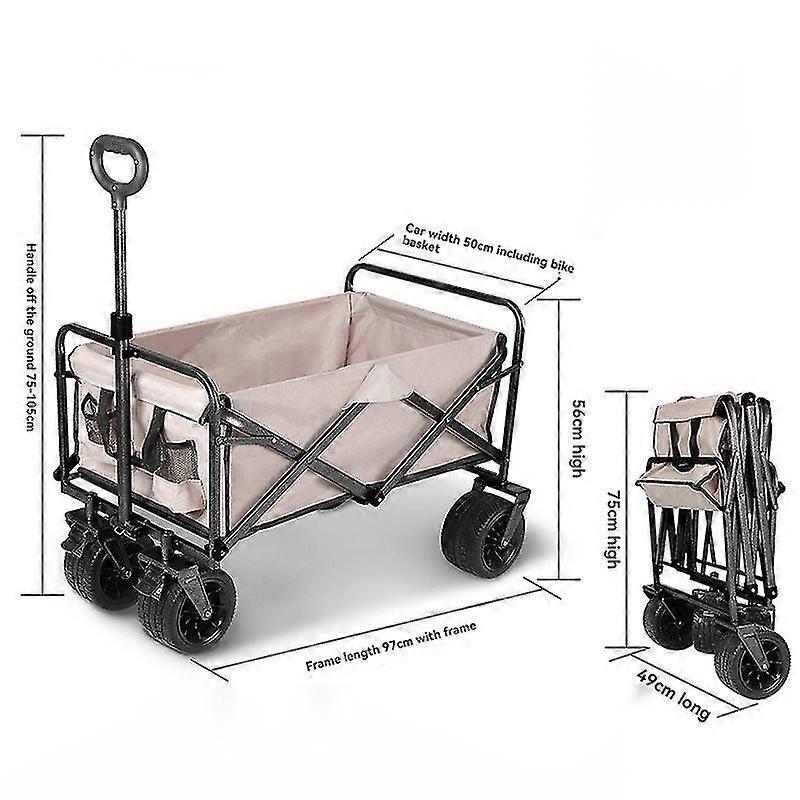 Foldable stroller with 8-inch widened rubber off-road wheels and double brakes (khaki)