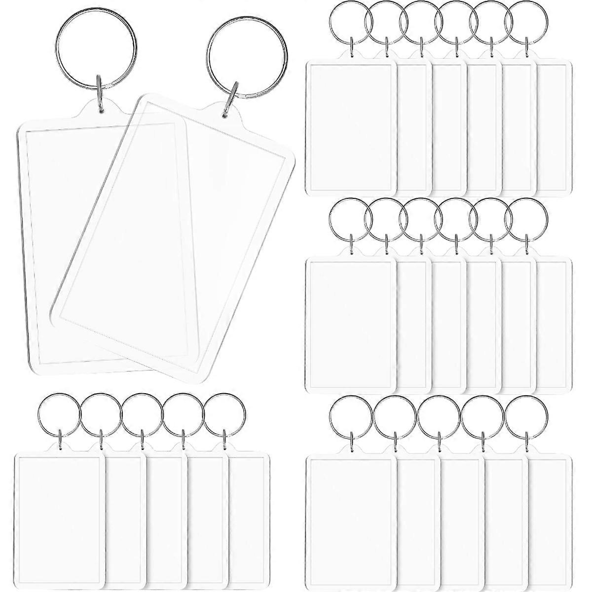 Clear Rectangle Photo Keychain Blanks - Picture Frame Keychain with Metal Rings for DIY Crafts and Bag Decoration