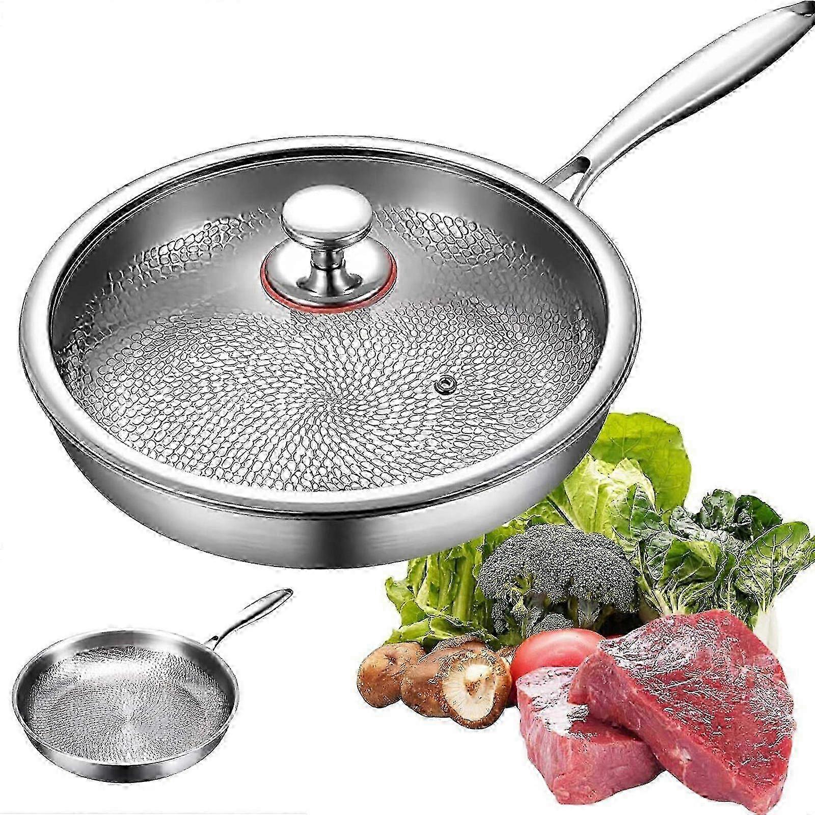 Padella in titanio per cucinare con coperchio, durevole, antiaderente, antigraffio