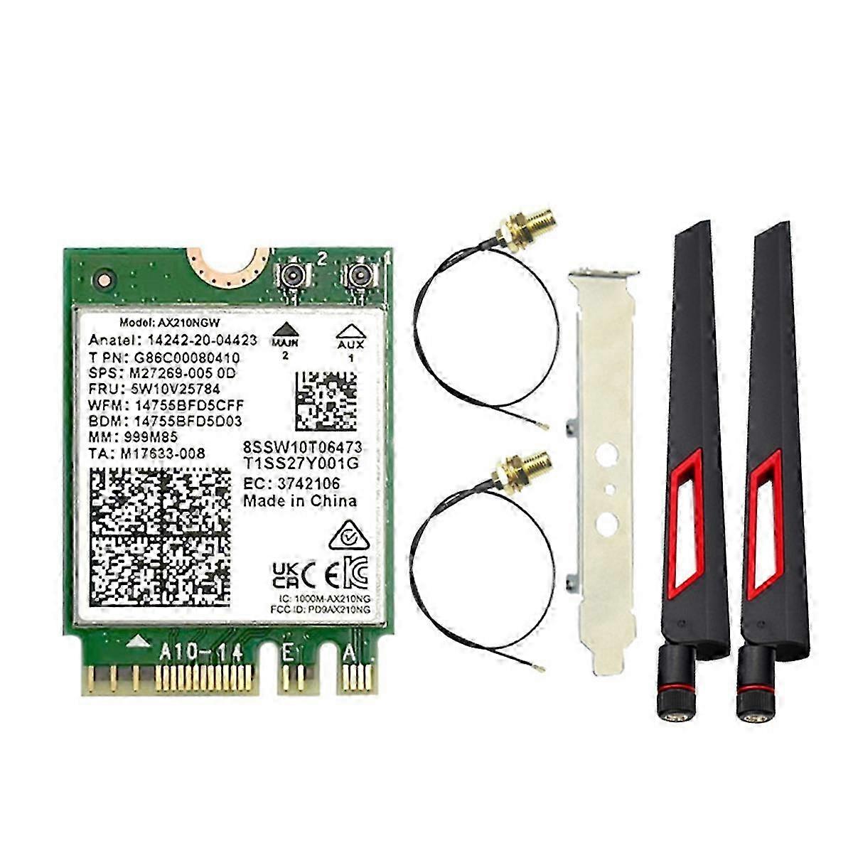 AX210NGW WiFi Card with 10DBi Antenna - Tri-Band Bluetooth 5.3 & 2.4G/5G/6GHz Support for Laptops - High Speed 5374Mbps Adapter