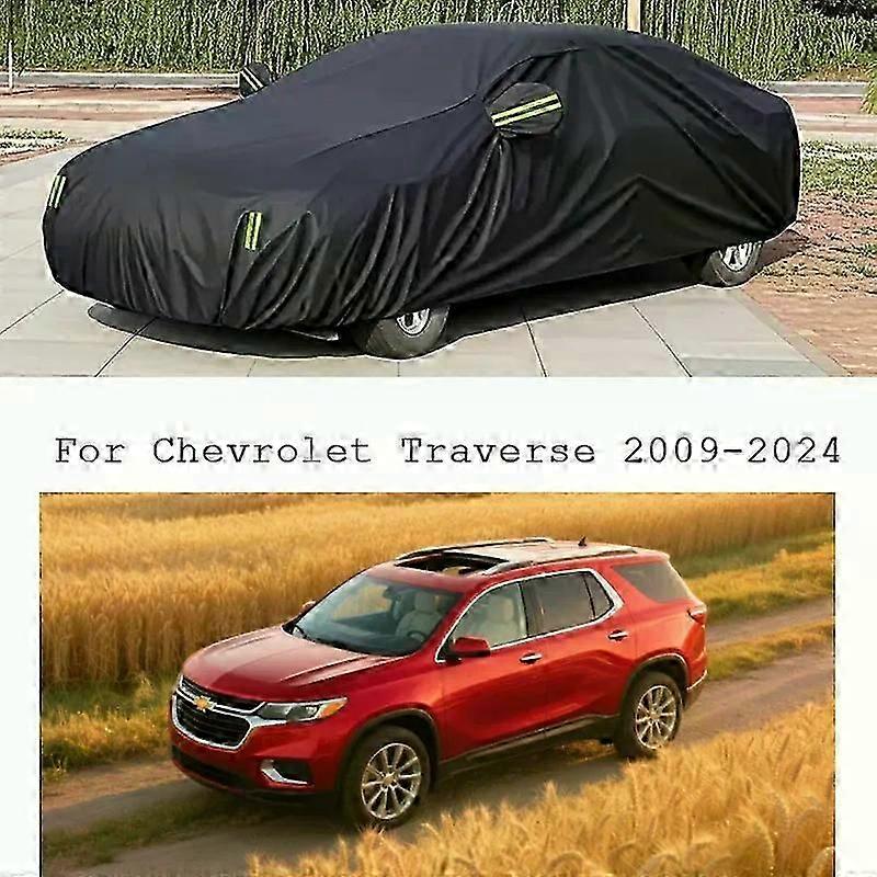 Black Waterproof Car Cover For Chevrolet Traverse 2009-2024 Sun Shade Snow Rain Wind Resistant SUV Cover All Season Suitable