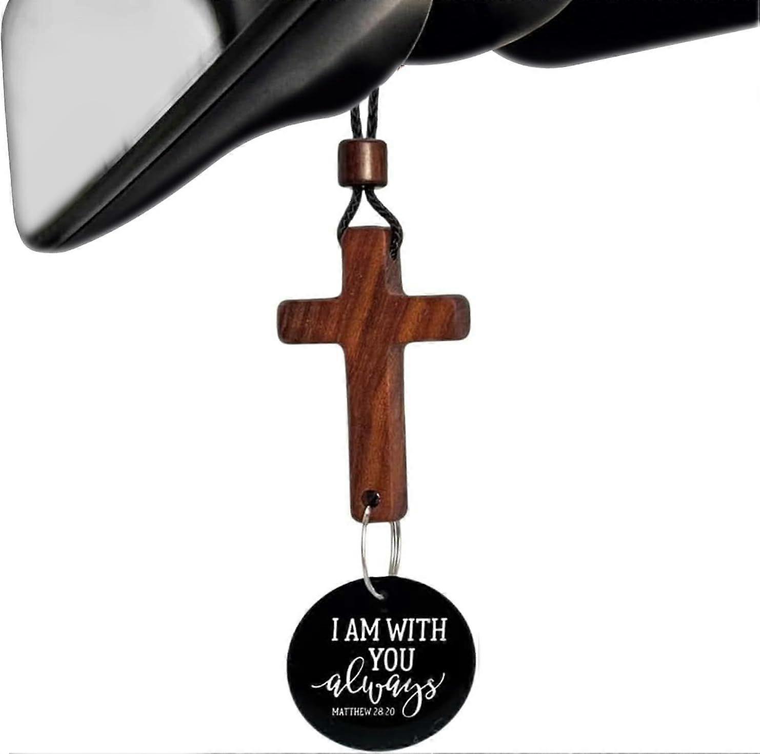 Daily Bible Verse Rearview Mirror Cross Ornament  Daily Scripture Car Charm Hanging Cross for Car with I Am with You Always Medallion