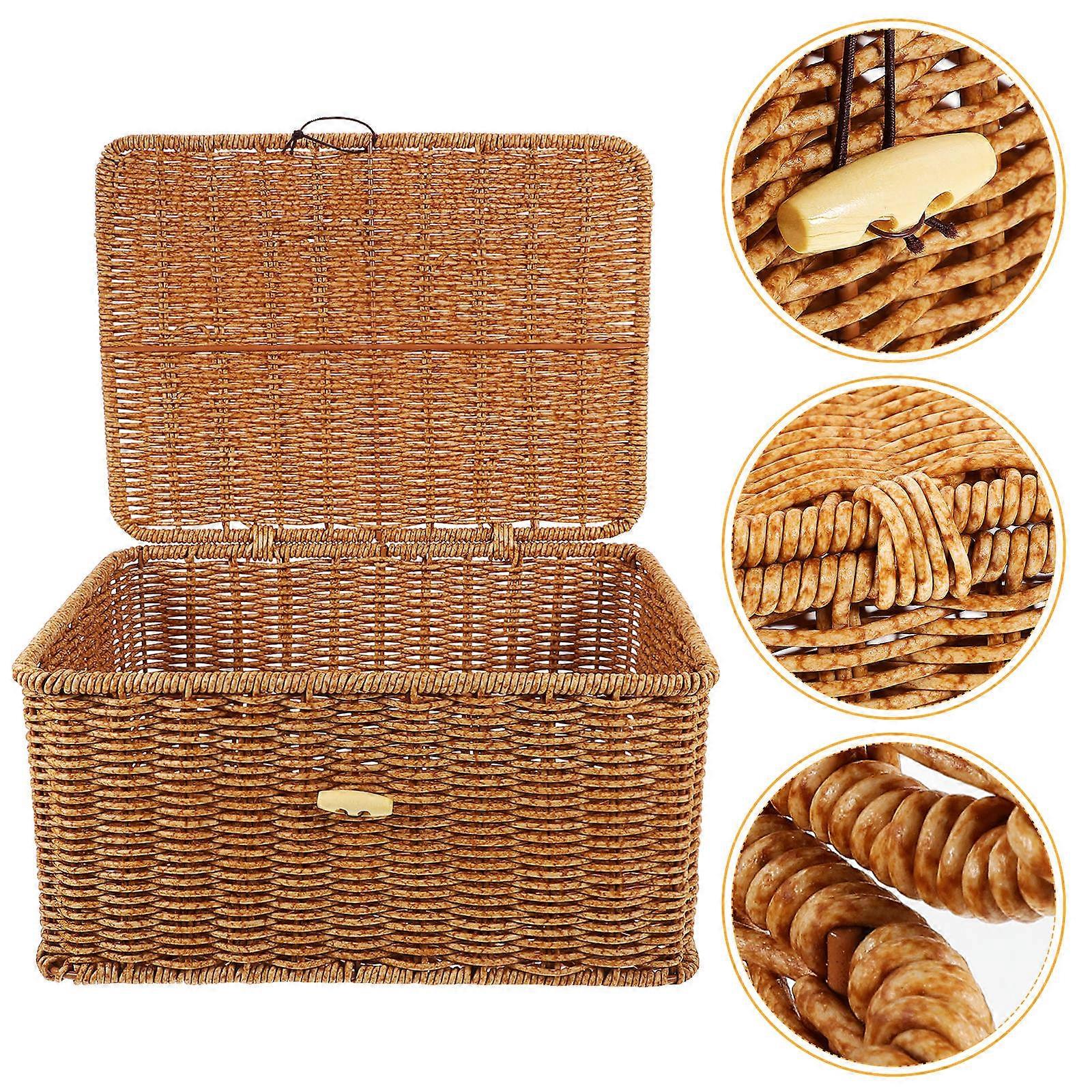Imitation Rattan Storage Box with Lid for Storage Use Lidded Box