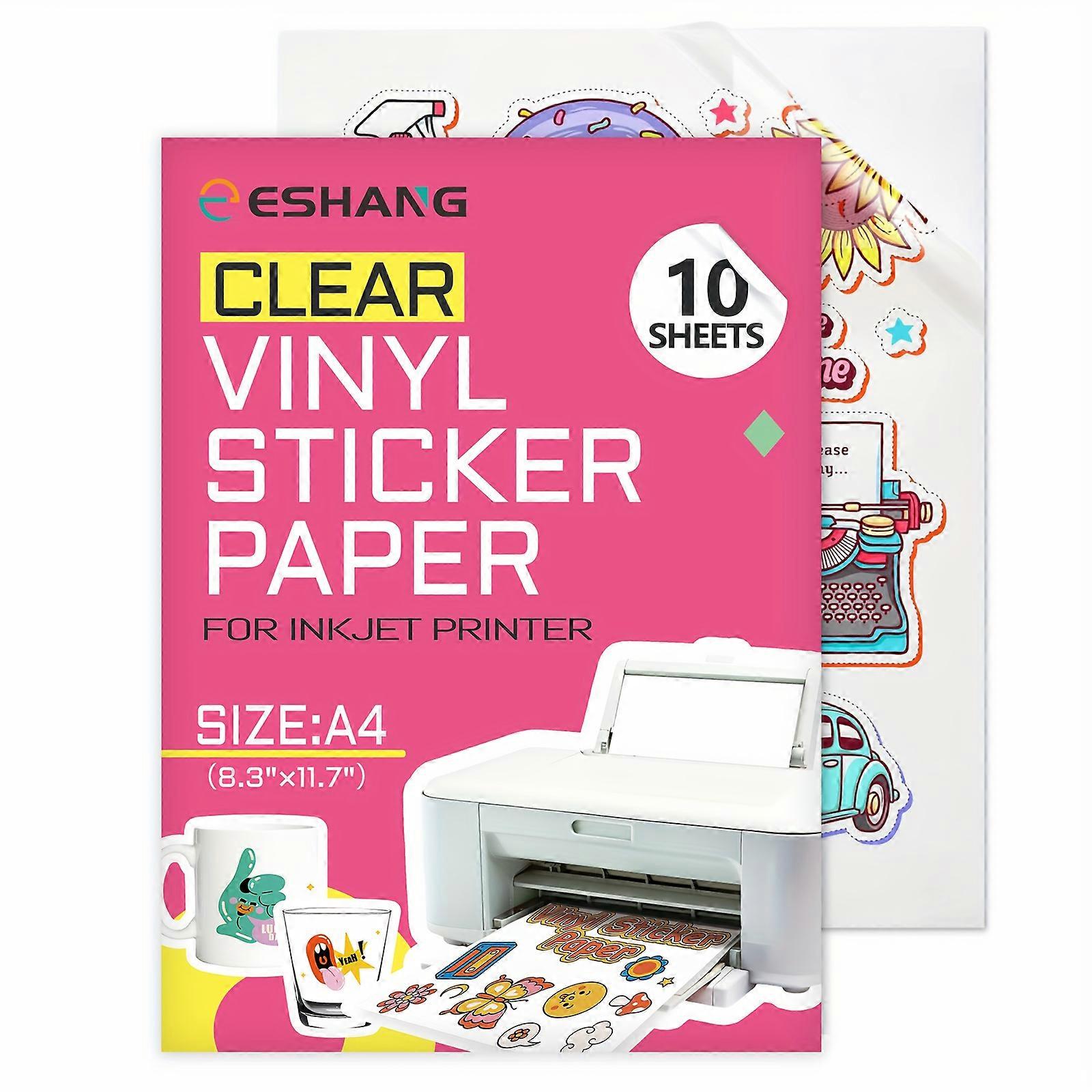 10 Sheets A4 Size Clear Printable Vinyl Sticker Paper, 8.3×11.7 Inch Self-Adhesive Sticker Paper Suitable for Inkjet Printer Printing Non - Waterproof