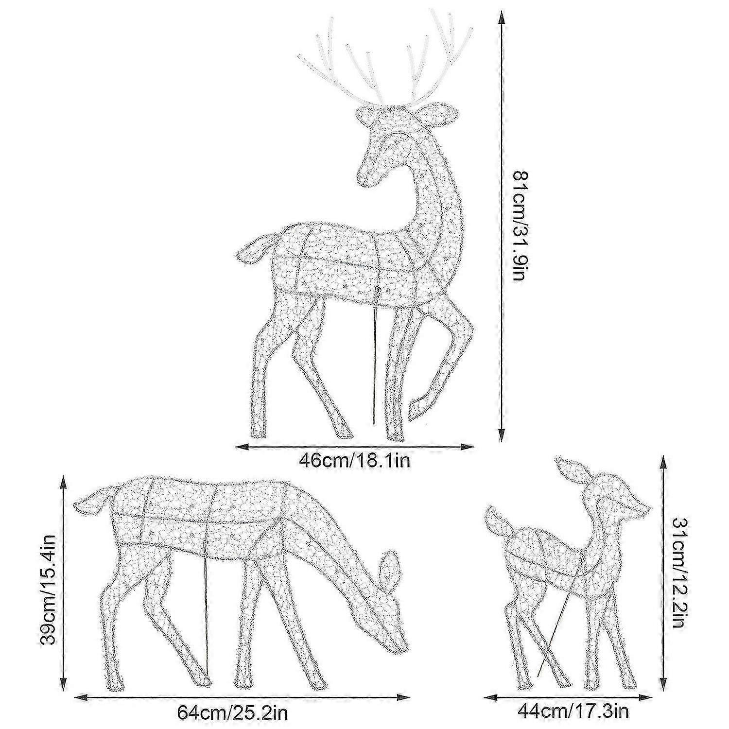 3PCS Christmas LED Lighted Deer Family Ornament Outdoor Front Yards Decorations