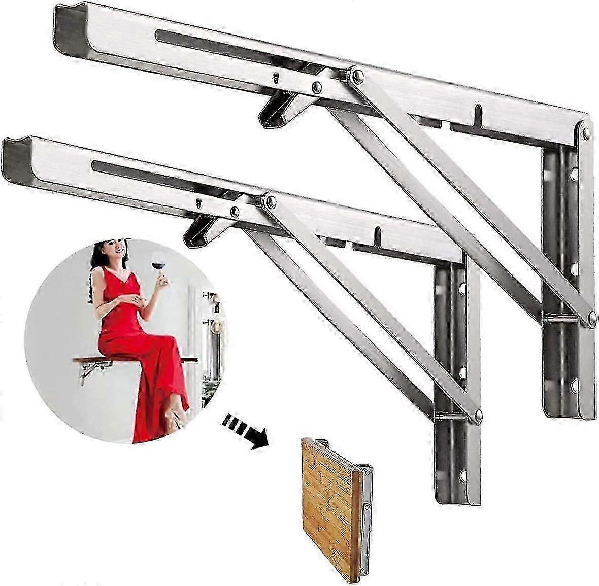 500Mm Stainless Steel Folding Shelves, Folding Wall Shelf, Triangular Support Frame, For Tables, Benches And Shelves, Maximum Load: 225Kg (2 Piec