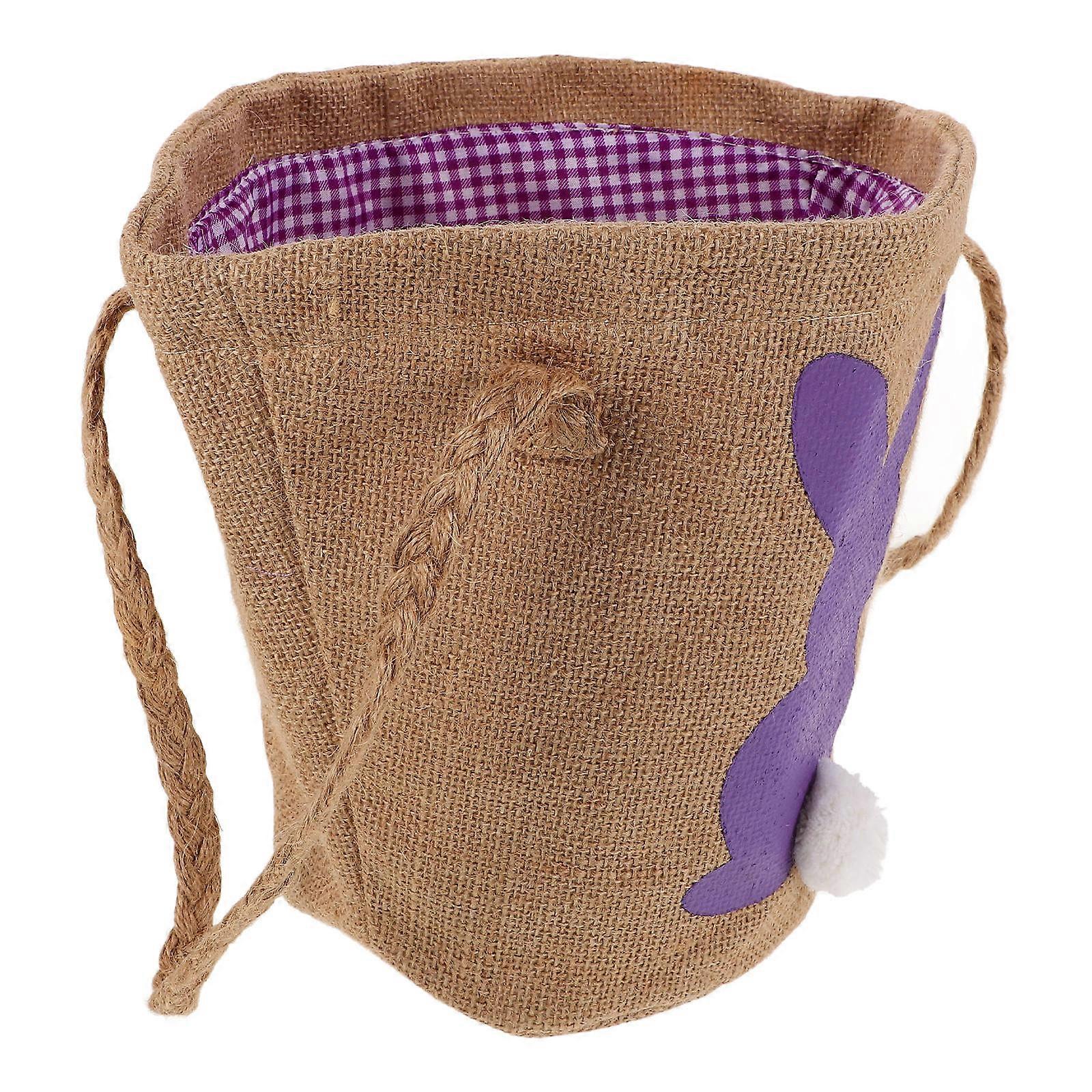 Easter Favor Pouch Jute Bag for Cutlery Storage 2Pcs with Bunny Tail