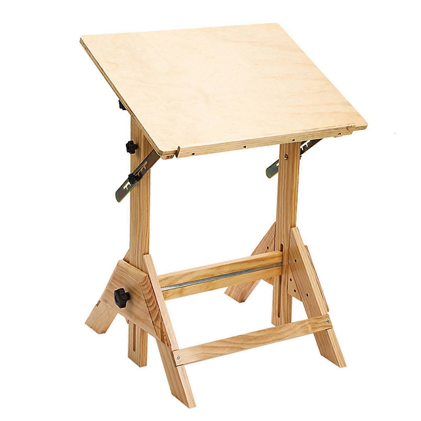 Vintage Wood Drafting Table With Tilting Artist Surface, Adjustable Height And Angle, 23.6 X 34.5 Inches
