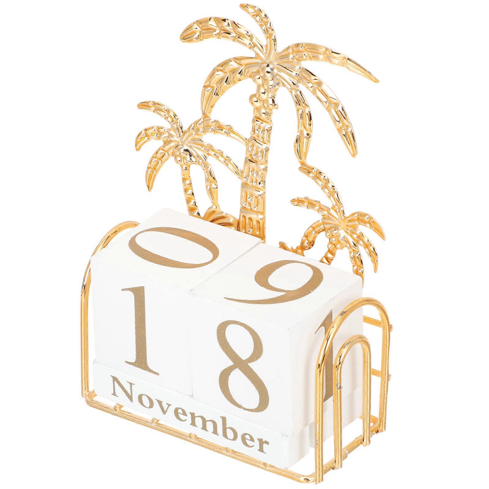Wooden Calendar Desktop Decoration for Perpetual Use 3Pcs Set in Golden