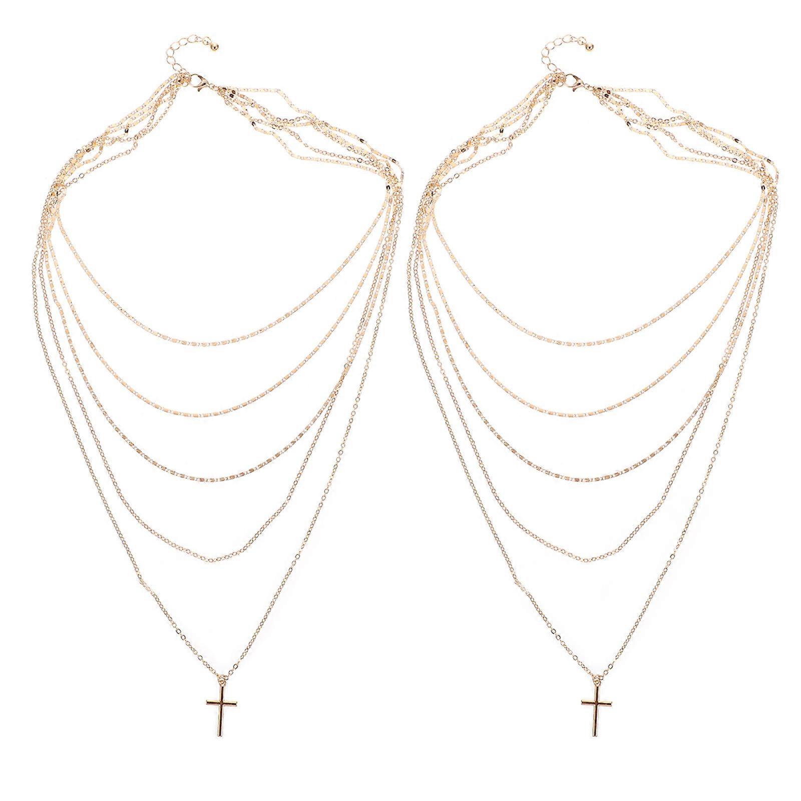 Lockbone Chain Accessory Creative Multilayer Cross Pendant Necklace for Decor 2Pcs