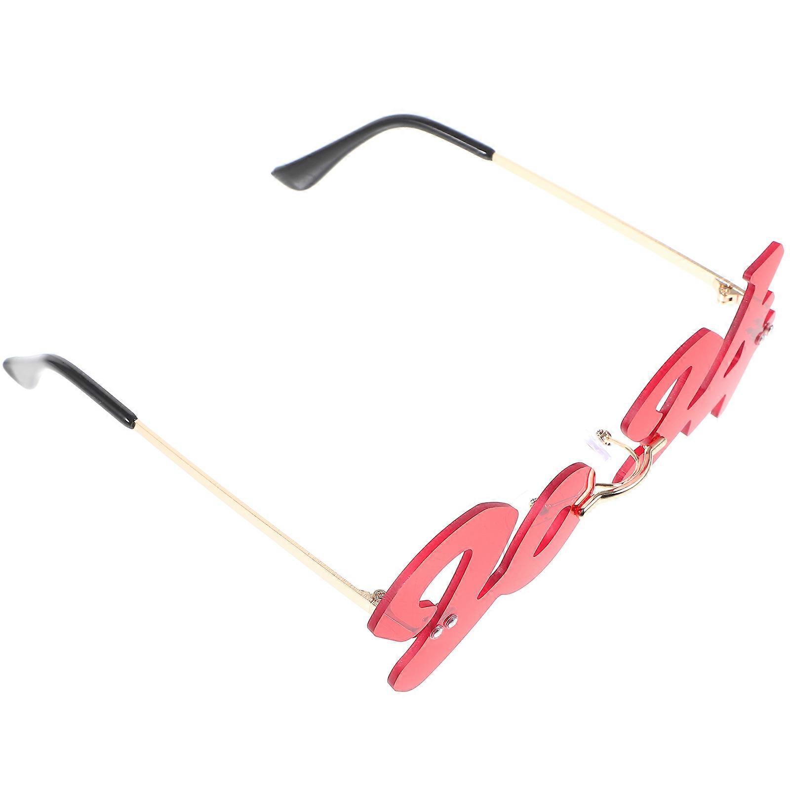 Funny Rimless Sunglasses 2024 New Year Eyeglasses Party Prop Red Color 2Pcs