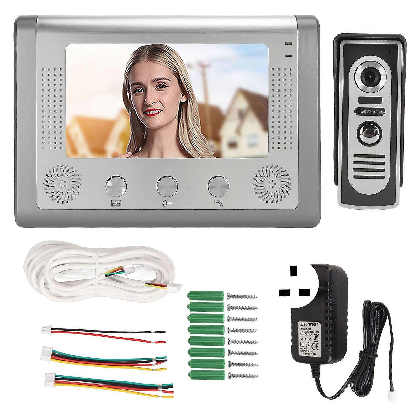 7in Video Intercom System Wired Video Door Phone Doorbell Kit Support Monitoring Unlock IR Night Vision UK Plug