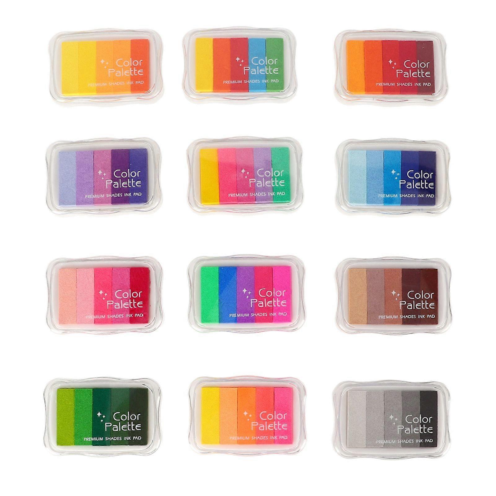 12 Pcs Craft Ink Stamps Pads Set 5 Colors Gradient Multi Function Washable Stamp Pad for Finger Drawing Exhibition Fabric